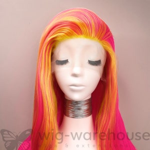 Synthetic Lace Wig Long Wavy - Balayage - Flamingo Pink & Lemon