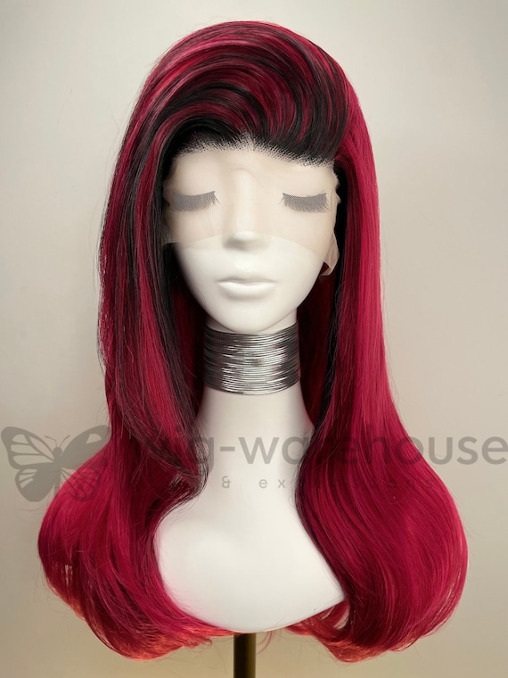 Synthetic Lace Wig Long Wavy - Balayage - Shock Pink Black