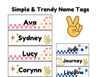 Checkered Themed Classroom Tags, Classroom Tags, Classroom Decor, trendy Classroom Theme, skater Themed, Classroom Themes, Name Tags, Canva
