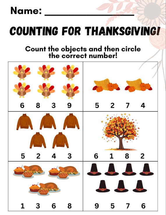 Thanksgiving number matching for pre- k • prek fine motor • preschool tools  • holiday themed activities • preschool worksheet • match game - etsy