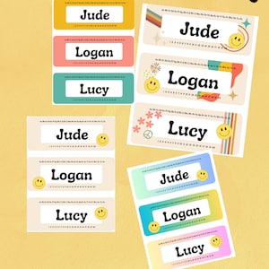 Etichette per aule a tema Groovy, Etichette per aule, Arredamento per l'aula, Tema per aula hippie, A tema retrò, Temi per la classe, Etichette per nomi, Canva