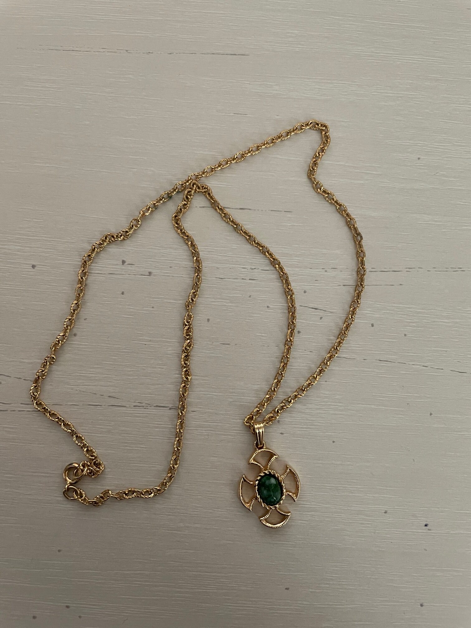 1970s Avon Gold Green Cross Necklace 