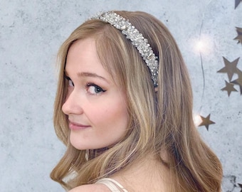 COPENHAGEN™  Bridal Headpiece with Crystals, Silver Headband, Modern Beaded Headband, Rhinestone Headband, Modern Luxe Headband