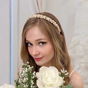 GENEVA™ Pearl Headband. Bridal Headpiece. Bridal Headband. Wedding Headband. Wedding Headpiece with Pearls. White Bridal Headband White & Gold