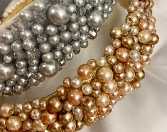 BRUSSELS™ Caramel Pearl Headpiece, Earthy Tones, Caramel Headband with Pearls, Golden Headpiece with Pearls, Silver Headpiece with Pearls