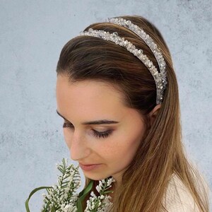 COPENHAGEN™ Bridal Headpiece with Crystals, Silver Headband, Modern Beaded Headband, Rhinestone Headband, Modern Luxe Headband image 4