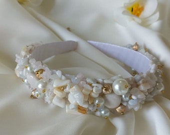 TULUM™ Tropical Summer Headpiece, Coastal Headband, Beach Outfit, Tropical Headband with Shells and Stones, Beach Wedding, Tropical Wedding.