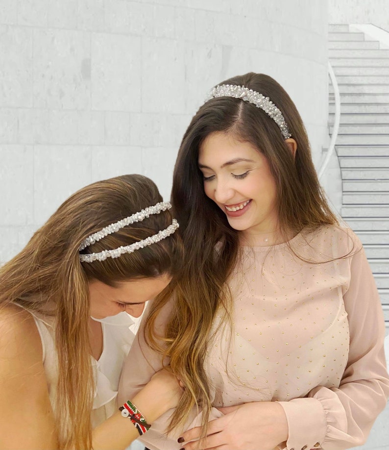 COPENHAGEN™ Bridal Headpiece with Crystals, Silver Headband, Modern Beaded Headband, Rhinestone Headband, Modern Luxe Headband image 5