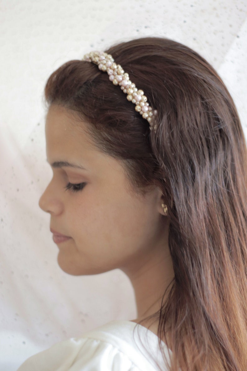 GENEVA™ Pearl Headband. Bridal Headpiece. Bridal Headband. Wedding Headband. Wedding Headpiece with Pearls. White Bridal Headband image 2