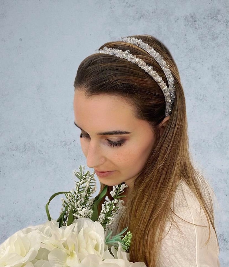 COPENHAGEN™ Bridal Headpiece with Crystals, Silver Headband, Modern Beaded Headband, Rhinestone Headband, Modern Luxe Headband image 4