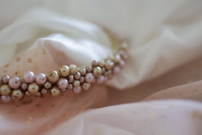 GENEVA™ Pearl Headband. Bridal Headpiece. Bridal Headband. Wedding Headband. Wedding Headpiece with Pearls. White Bridal Headband Dusty Pink & Gold