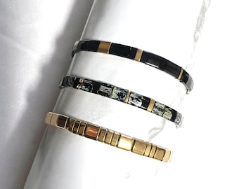 STARLIGHT™ Gold Bracelet Stack, Gold Bead Bracelet Adjustable Waterproof Nickel-free Bracelet Miyuki Tila Bracelet, Hypoallergenic Jewelry
