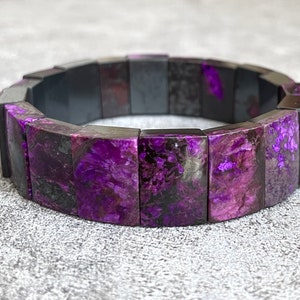 Natural Purple Sugilite Rectangular Bracelet/100% Genuine Africa Sugilite/No Color Enhancing/Emperor Purple/Rose Silky Texture/Healing
