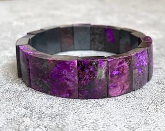 Natural Purple Sugilite Rectangular Bracelet/100% Genuine Africa Sugilite/No Color Enhancing/Emperor Purple/Rose Silky Texture/Healing