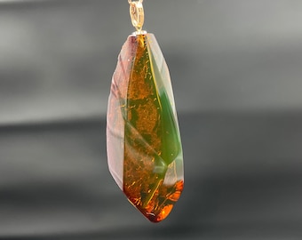 PREMIUM!! 48mm M’exican Red Blue Amber Pendant with necklace/18k gold bail/original back/premium quality/rare find