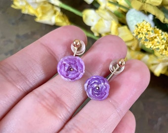 Natural purple sugilite rose shape earring/dainty/14k gold
