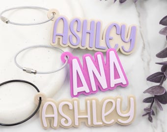 Gepersonaliseerde naamlabels voor rugzak, aangepaste naamsleutelhanger, identificatielabel waterdichte tas, babynaamplaatje, terug naar school, cadeau bruidsmeisje