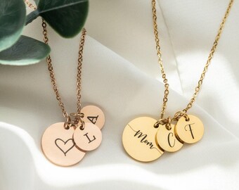 Collar personalizado con disco y pequeñas iniciales, joyería infantil personalizada con iniciales, regalo para mamá, collar para madres, regalo personalizado