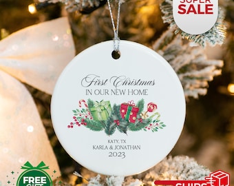 Nieuw huis ornament eerste huis kerstornament, nieuw huis cadeau, nieuw huis ornament, nieuw adres ornament, housewarming cadeau gepersonaliseerd