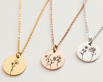 Combined Birth Month Flower Necklace, Personalized Birth Flower Jewelry, Poppy And Morning Glory Necklace, Custom Gift For Mom, Gift For Her