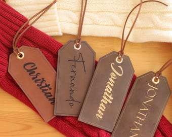 Gepersonaliseerde leren kouslabels, kerstnaamplaatje, aangepast leren label, cadeaulabel, aangepast naamplaatje, naamplaatje kous, cadeau-idee
