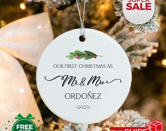 Onze eerste kerst als sieraad van de heer en mevrouw getrouwd ornament aandenken, net getrouwd, cadeau voor stel, pas getrouwd cadeau, net getrouwd cadeau