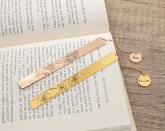 Personalized Birth Flower Bookmark, Custom Name Engraved Bookmark For Women, Reading Gift, Book Lover Gift, Bookworm Gift, Teacher Gift