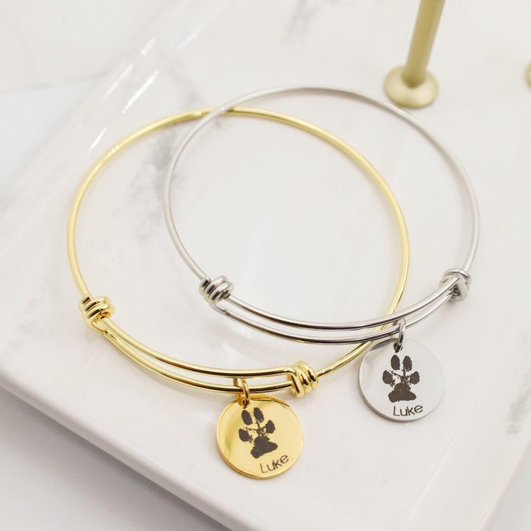 Personalized Paw Print Bracelet, Custom Pet Portrait Jewelry, Dog Cat ...