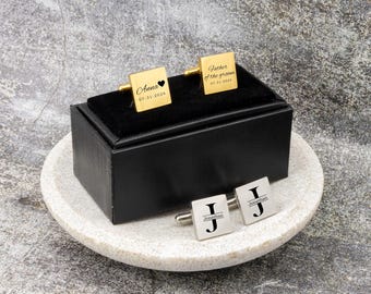 Aangepaste eerste manchetknopen voor mannen, gepersonaliseerd huwelijkscadeau voor echtgenoot, initiële manchetknopen, vader van de bruid, cadeau vader van de bruidegom