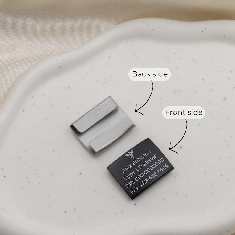 Aangepaste ID-tag voor medische waarschuwing voor horlogeband, gegraveerde allergie- en noodcontacttag, diabeteswaarschuwingsarmband, gepersonaliseerde veiligheidstag afbeelding 4