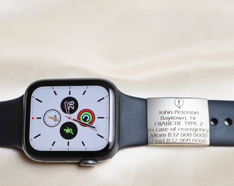 Personalized Medical Alert ID Tag for Watch Band, Stainless Steel