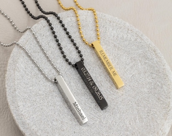 Op maat gegraveerde ketting voor mannen cadeau man, betekenisvolle ketting voor hem, gepersonaliseerde sieraden voor mannen, staafketting, kerstcadeau