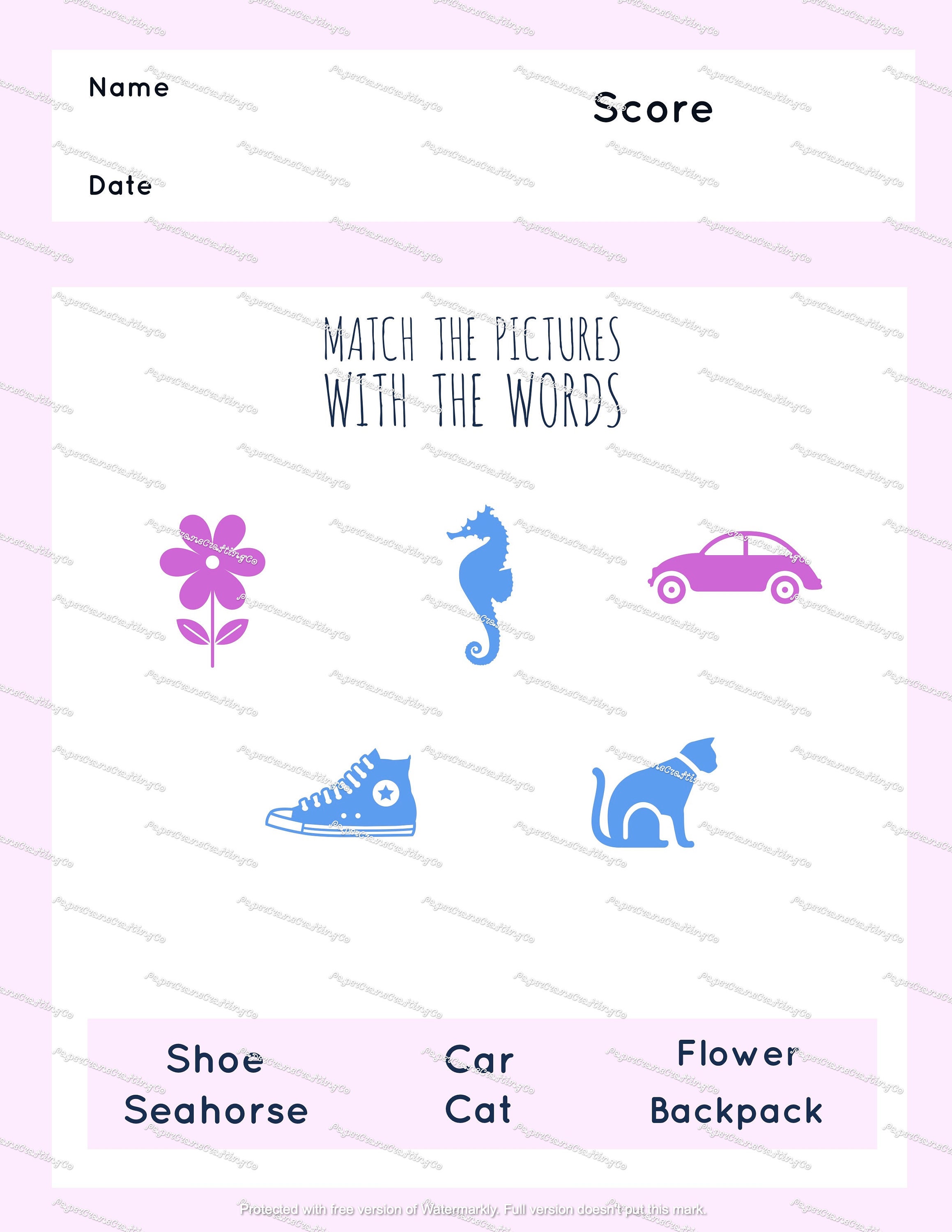 Word Matching Worksheets - Etsy