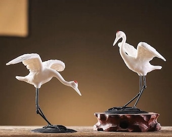 Escultura y estatua de pájaro de grúa voladora de cerámica auspiciosa/Fengshui/decoración del hogar/bendición de oficina/longevidad