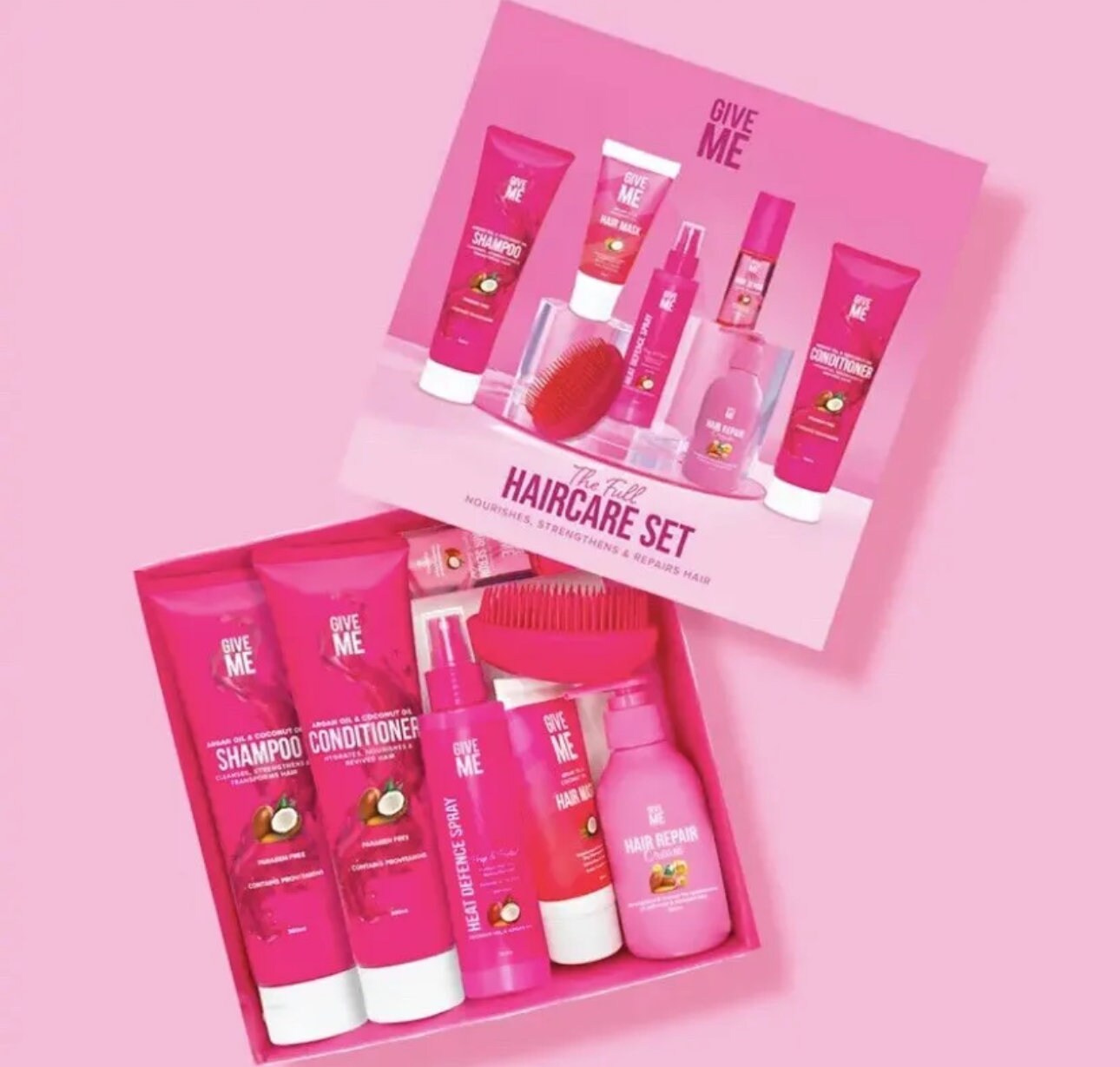 Give Me Cosmetics Full Haircare Set Shampoo, Conditioner, Mask, Brush