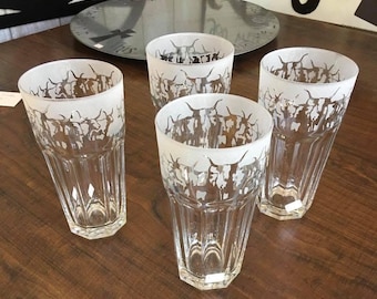Sandblasted  tumbler with longhorn herd design. Price is per glass.