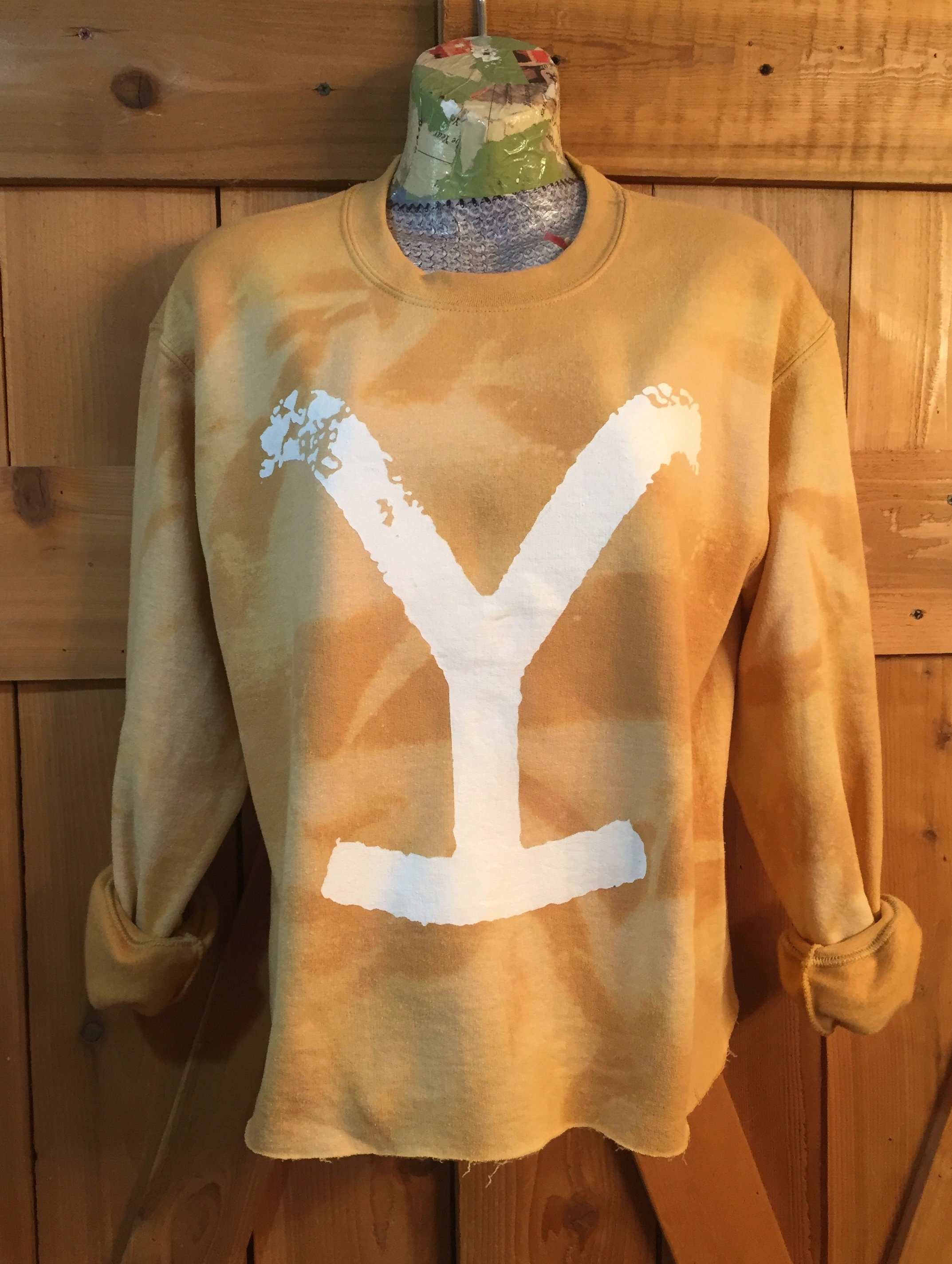 Hand bleached gold crew neck sweatshirt with the Yellowstone Etsy