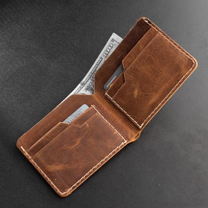 Mens Leather Wallet, Personalized Bi-fold Wallet, Custom Leather Minimalist Wallet, Handmade Crazy Horse Leather Card Holder