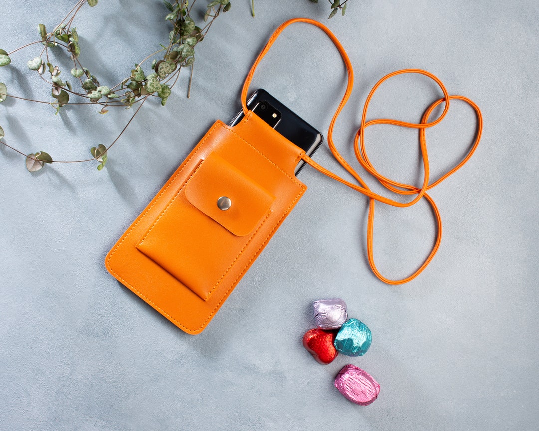 IPhone 13 Case With Lanyard, Leather iPhone 13 Pro Max Pouch, Orange