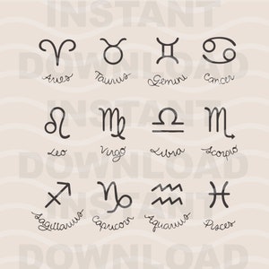 Zodiac SVG Bundel | Horoscoop en Astrologie Symbolen | Sterrenbeelden | Maagd, Gemini Cricut Bestand | Eps Png Dxf