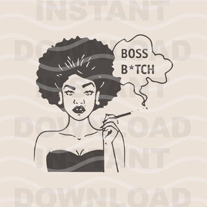 Afro Boss Lady SVG - Miss Girl Silhouette Miss Black Women Clip Art - Pretty Black Women Clipart - Cricut Cut File