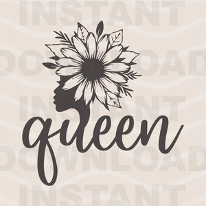 Black Queen SVG | Flower Girl | Melanin Flower | Afro Cricut Cut File | Eps Dxf Png | Digital Download