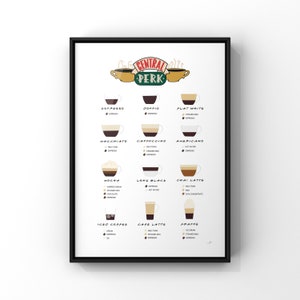 Impressão do guia de café F.R.I.E.N.D.S, menu de café, arte de parede