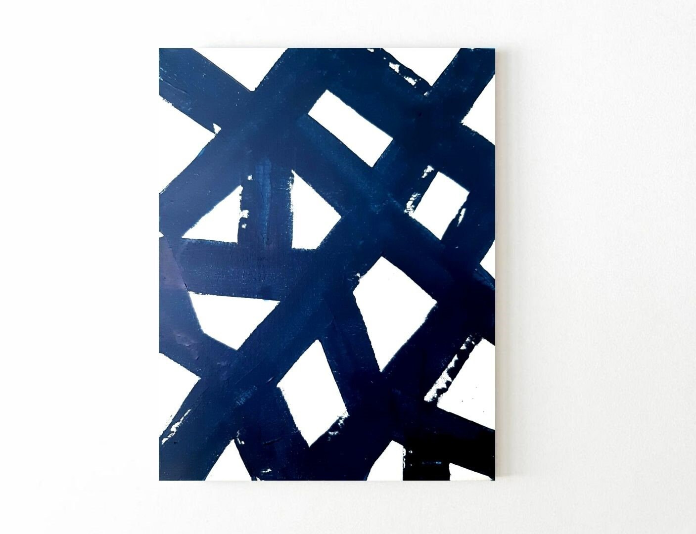 Modern Abstract Navy Blue Wall Art Canvas Painting Hand Etsy