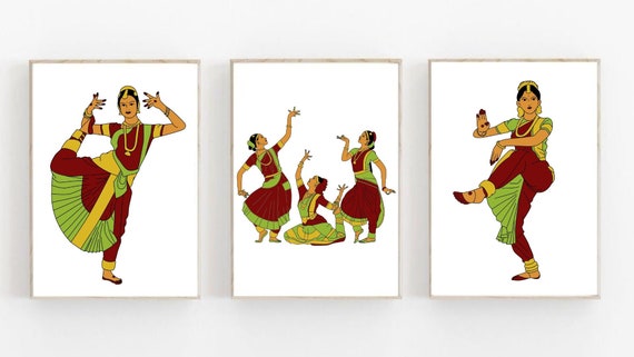 Set of 3 Vibrant Indian Classical Dancer Bharatanatyam Wall - Etsy Set of 3 Vibrant Indian Classical Dancer Bharatanatyam Wall - Etsy