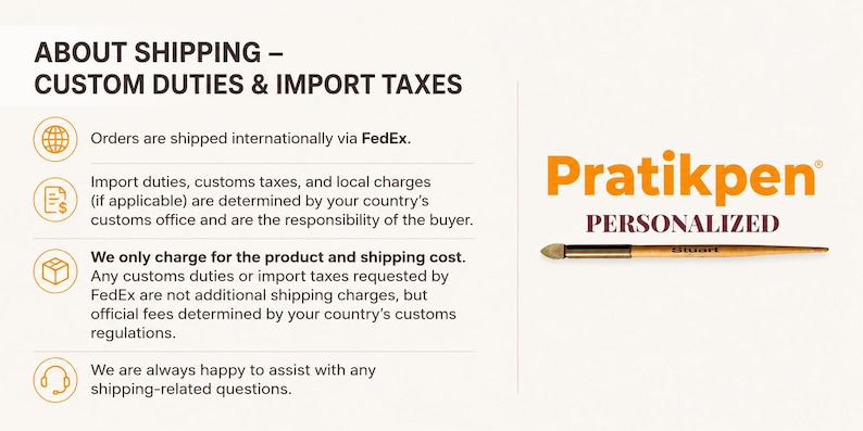 May include: A personalized Pratikpen makeup applicator with a wooden handle and a metallic ferrule. The brand name is displayed in orange and the word "PERSONALIZED" is below it in a dark color.