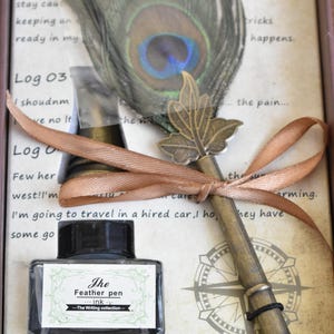 Peacock Feather Calligraphy Pen Set: Writing Gift with Ink