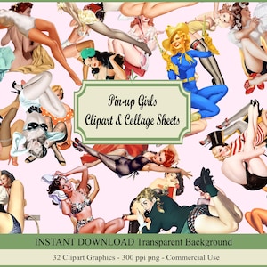 Retro Pin-up Girl Clipart & Digital collage sheets, vintage women Clipart Clip Art Scrapbooking Card Making Decoupage Ephemera JPG PNG set 2