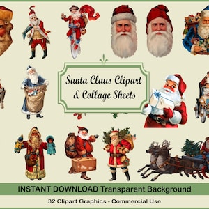 Vintage Christmas Santa Claus Clipart Bundle Clip Art 4 Digital Collage Sheets Christmas Scrapbooking for Card Making Decoupage Paper PNG