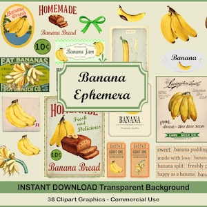 Vintage Banane Digitale Cliparts PNGs vintage Früchte Clip art und Ephemera Collage Sheets Inklusive Banana Junk Journal und Scrapbooking